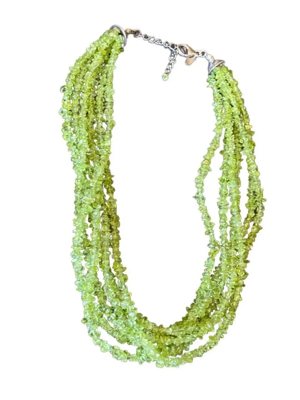 Sterling Silver Necklace 6 Strand Peridot Nugget 20 Inches Estate